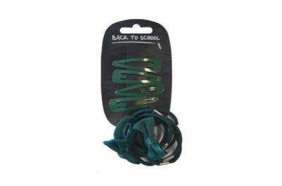 Bottle Green Bow Clips & Bobble Set