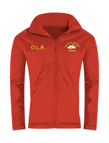 Our Lady Of The Rosary Rainbows Nursery Red Showerproof Jacket With Initials