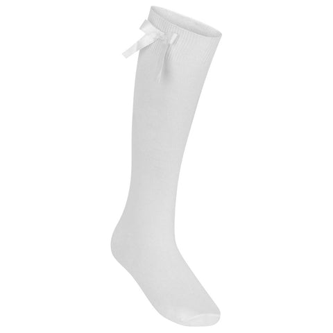 White Zeco Knee Length Bow Socks